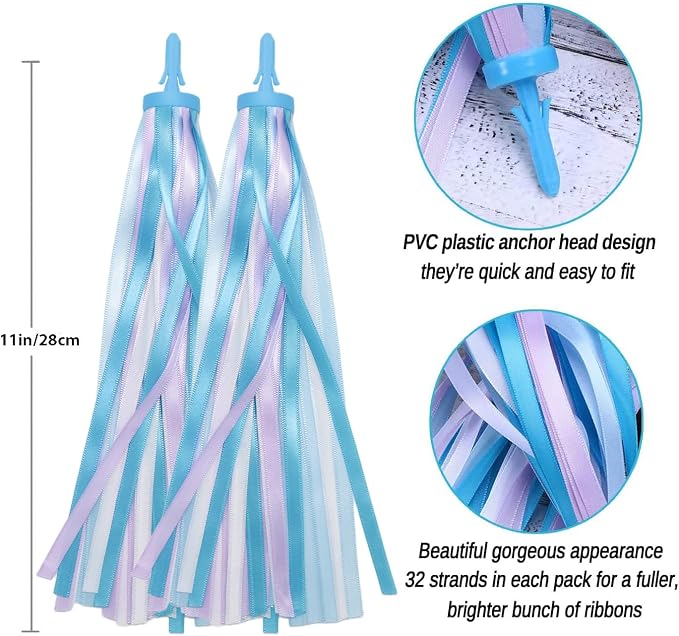 PLATT Kid's Bicycle Handlebar Streamers Colorful Ribbons Tassel for Girls Boys Bicycle Handlebar Scooter Handgrip (Blue 1Pair)
