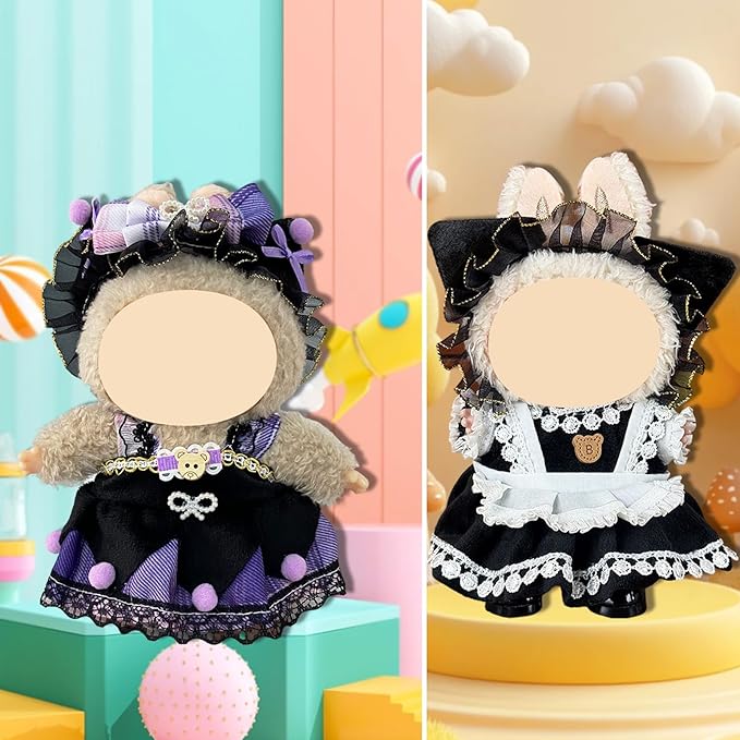 Doll Clothes for Labubu,Cute Outfit for 17cm Doll Clothe 2/3PCS Clothes and Hats Stylish Dolls Clothe for 17 cm Labubu,Casual Style Costumes for Labubu Dolls (Kurromii Style Set)