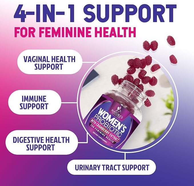 Probiotics for Women Gummies with Cranberry - 6 Premium Strains for PH Balance - Women Probiotics for Digestive Health, Vaginal & Immune Support, Women's Probiotic Feminine Health Gummy - 120 Gummies
