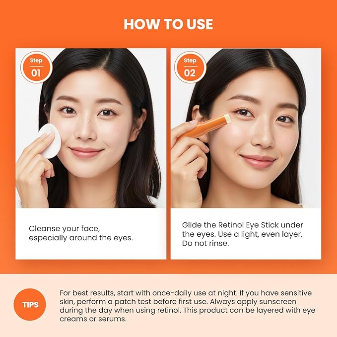 Retinol Under Eye Balm Stick: Korean Retinol Eye Cream for Dark Circles, Puffiness, Eye Bags, Wrinkles & Fine Lines - 8-IN-1 Formula with Collagen, Niacinamide, Peptides & Hyaluronic Acid 0.35 OZ 2Pcs