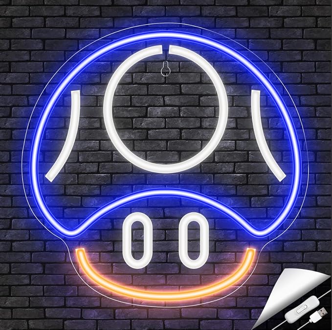 Kavaas Gaming Neon Sign, Mushroom Neon Sign for Game Room Decor, Man Cave, Kids Room - Gaming Mushroom Wall Decor - Gamer Gifts for Boys, Kids (Blue)