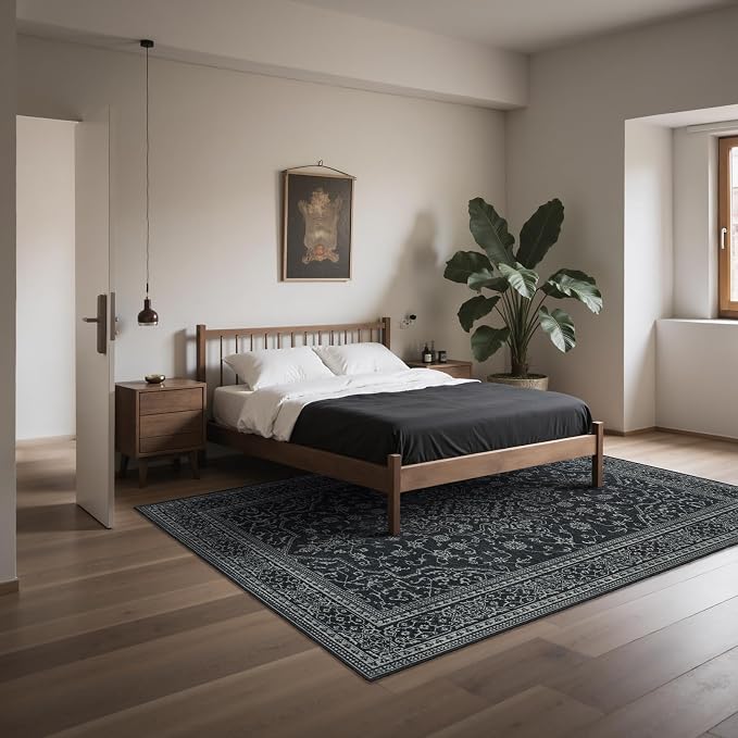 Washable Rugs 8x10 Area Rugs for Living Room,Bedroom,Dining Room- Soft Low Pile Stain-Resistant Carpet with Non-Slip Rubber Backing,Large Vintage Area Rug for Farmhouse Nursery Home Office Decor | Ultra Soft Low Pile Faux Wool,Non-Slip & Non-Shedding,S...