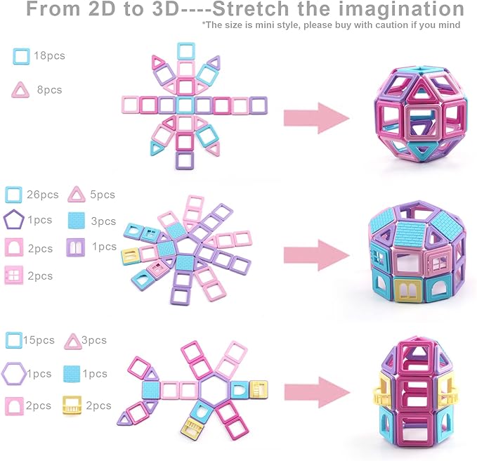 AOMIKS 154 Pcs Magnetic Building Blocks Educational & Inspirational Magnetic Stacking Blocks Mini Magnetic Tiles Construction Toys Building Set for Kids Birthday Gift for Girls Boys Ages 3-12