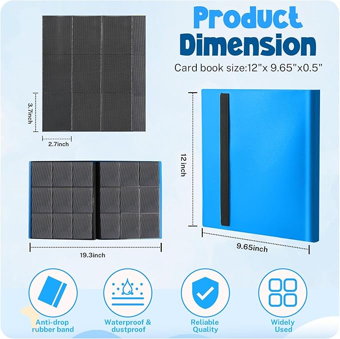 Card Binder, 9 Pocket Trading Card Album Folder,20 Pages, 360 Card Capacity Sports Card Binder, Premium Card Binders Compatible with MTG, TCG, Baseball Cards (Light blue)