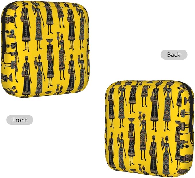 Handheld Sanitary Supply Case Traditional African Women Art, Soft Comfort Texture, Portable Feminine Pouch for Personal Care Goods Daily Storage