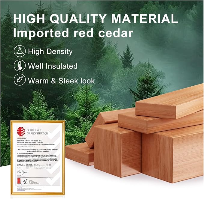Outdoor Corner Steam Sauna for 2-4 Person, Canadian Red Cedar, 6KW ETL Harvia Heater, Modern Sauna Box with Waterproof Asphalt Tiles, Left Door, 220V (0-195℉)
