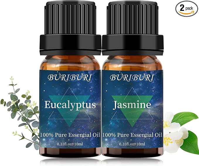 BURIBURI Jasmine Essential OIil and Eucalyptus Oil 2Pack Natural Eucalyptus Essential Oils 10ml for Diffusers (Jasmine+Eucalyptus)
