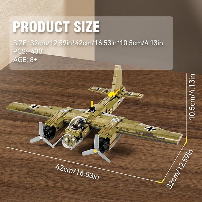 DAHONPA JU88 Bomber Plane Junker Aircraft Building Set [430pcs+] Classic German Fighter Models, Perfect for Holiday Gifts and Military Displays