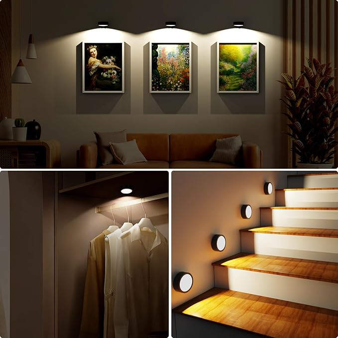 Tututry 3-Pack Battery Operated Picture Light, Magnetic Painting Light with Remote, Dimmable Timer & 3 Modes, Art Display Light for Wall Art, Picture Frame, Portrait, Canvas Decor (Black)