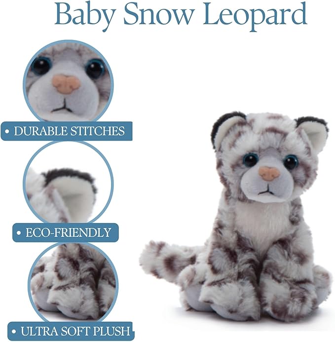 The Petting Zoo Snow Leopard Stuffed Animal Plushie, Gifts for Kids, Wild Onez Babiez Zoo Animals, Snow Leopard Plush Toy 6 inches