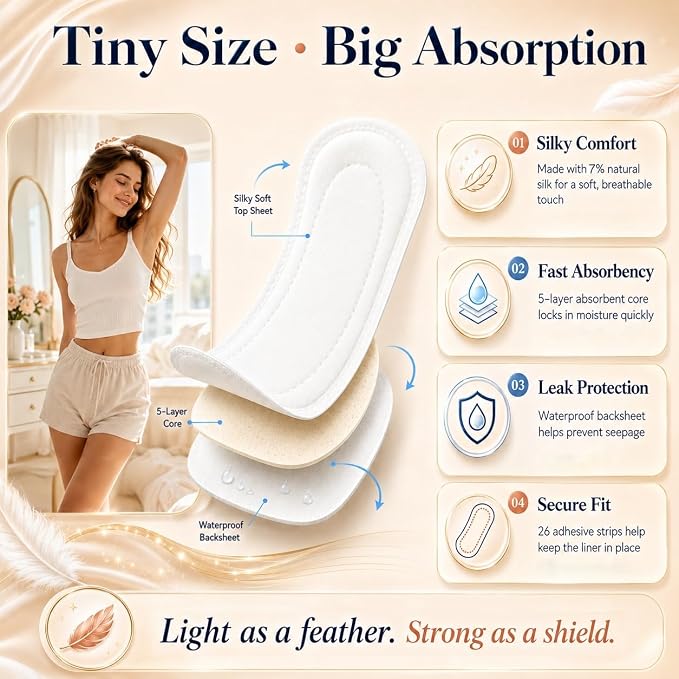 Modal Panty Liners for Women, Natural Silk and Modal Cover-Ultra Super Thin Breathable Daily Liners, Regular, Wrapped, Unscented Pantiliners, Light Absorbency, 80 Count (Packaging May Vary)