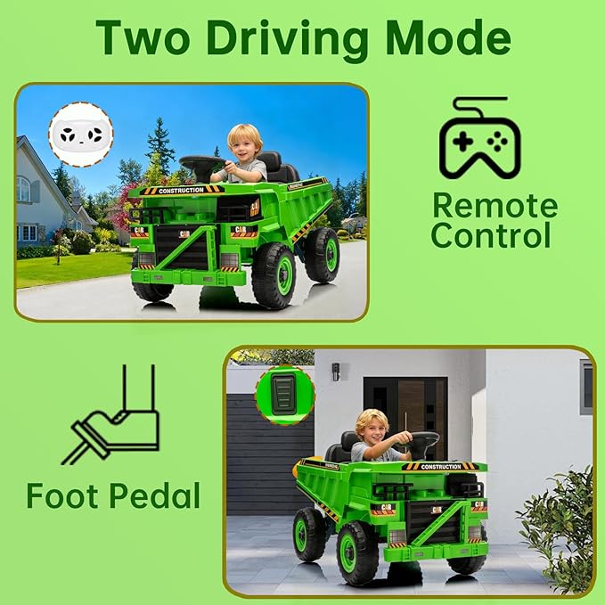 POSTACK Ride on Toy with Parental Remote Control, 12 Volt Battery Powered 4 Wheels Kids UTV, Kids Cars to Drive for Toddlers Boys Girls with Shovel,3 Speeds,Bluetooth, Music, Green