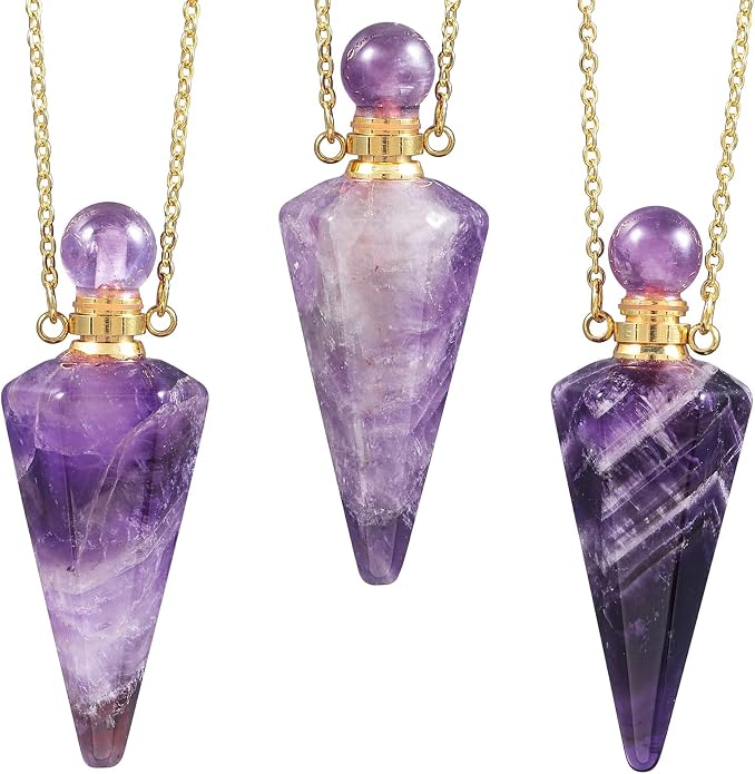 TUMBEELLUWA Crystal Perfume Bottle Necklace for Women Men | Faceted Crystal Point Necklace, Essential Oil Diffuser Vial Necklace, Openable Locket Bottle Jewelry for Daily Wear