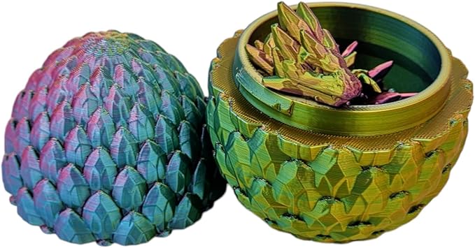 Surprise Dragon Egg Articulating Gemstone Dragon Fidget Figurine - 3D Printed Dragons Flexible ADHD, Autism, Relief Anxiety - Articulated Joints (Red Yellow Green)