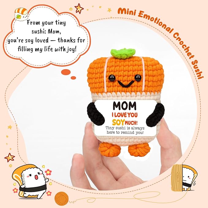 Birthday Gifts for Mom from Daughter Son Handmade Crochet Sushi I Love You Mom Gifts for Mama Mother in Law Bonus Step Mothers Birthday Christmas Stocking Stuffers Present Ideals Cute Emotional Decor