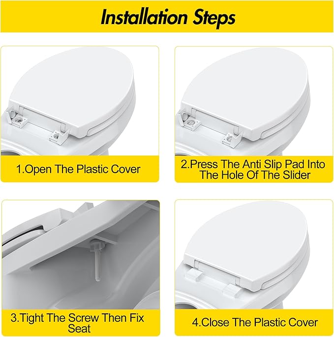 Elongated Toilet Seat Cover – PP Quick Release Flat Lid Toilet Seat, White Soft Close Design for Easy Cleaning & Comfortable Use
