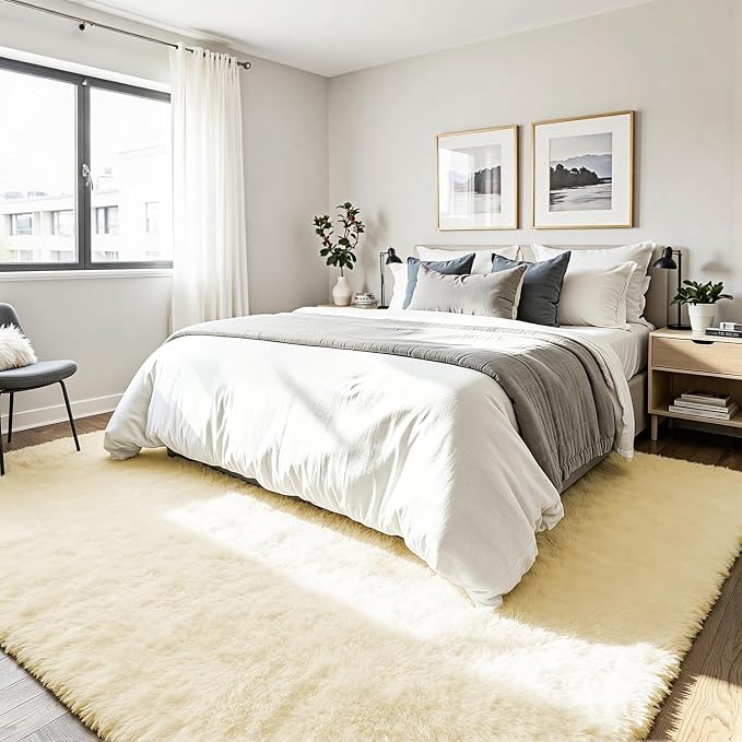 5x8 Area Rug for Living Room, Ultra Soft Fluffy Cream White Rugs for Bedroom, Non Slip Large Shag Carpet, Fuzzy Plush Nursery Rug, Thick Washable Indoor Floor Carpets for Kids Office Dorm Home Decor