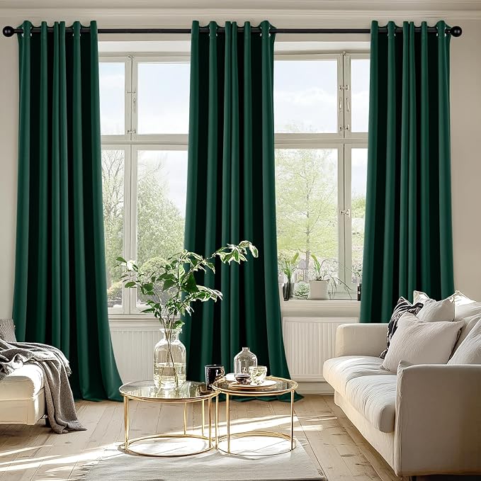 MIULEE Blackout Curtains for Bedroom 2 Panel 40 x 96 Inch Long Hunter Green | Thermal Insulated, Living Room Darkening Grommet Drapes, Noise Reducing, Light Blocking Window Treatments