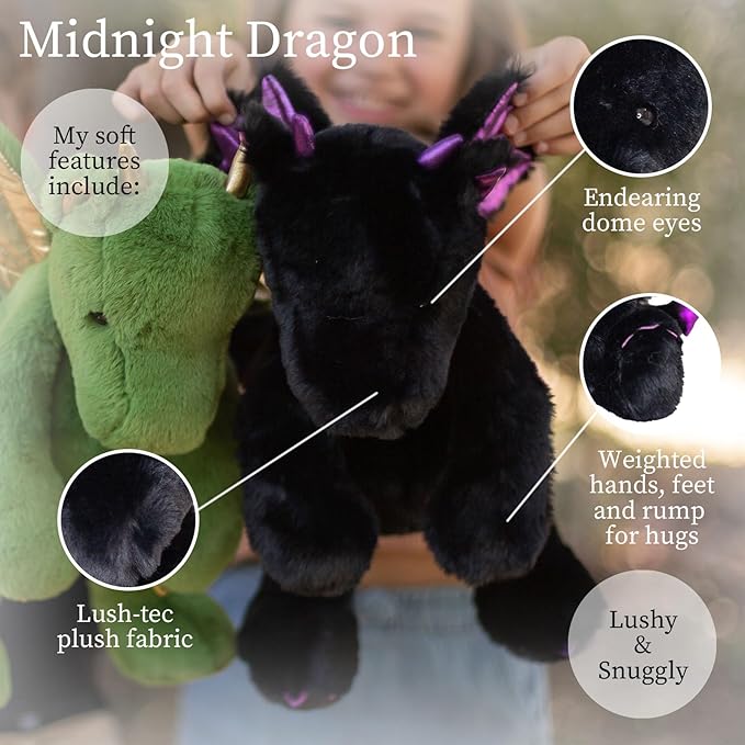 World's Softest Plush Midnight Dragon, Lushee 16" Stuffed Animal for Baby, Toddler, Kids, Adults - Dragon Plush Toy- Adorable Toy Made from Kid-Friendly, Quality Materials