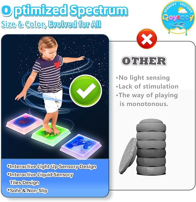 Light Up Stepping Stones for Kids Ages 3+ - Non-Slip Sensory Balance Stones for Toddler Balance, Sensory Play & Motor Skills