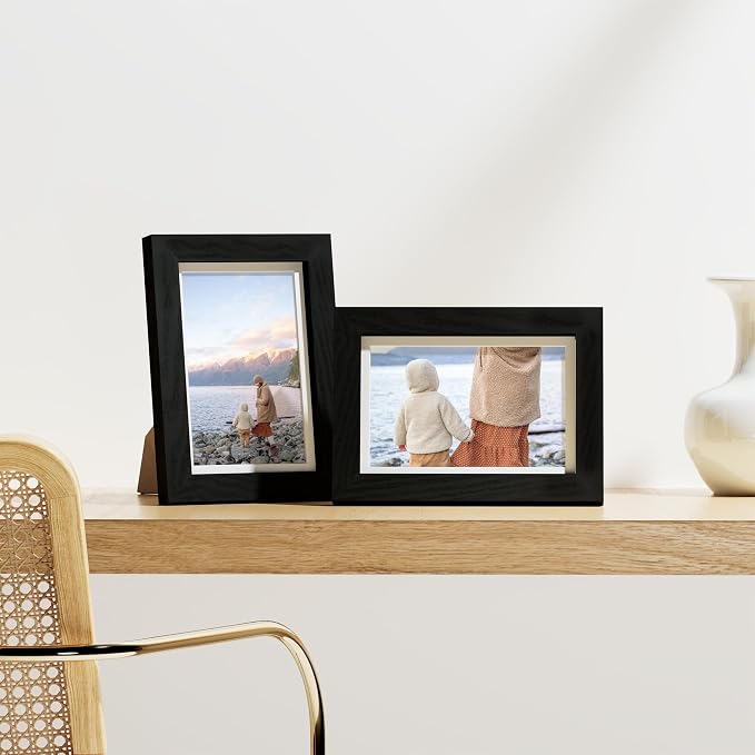 Vittanly 4x6 Picture Frames Set of 9, Black&Brown&Dark Grey | Display Pictures 3.5x5 with Mat or 4x6 without Mat, Small Photo Frames, Engineered Wood with Shatter Resistant Plexiglass