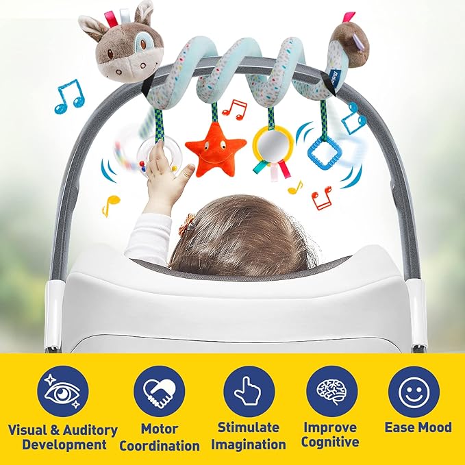 Baby Car Seat Toys Activity Stroller Toy for Boys Girls 0 3 6 9 10 12 Months, Spiral Hanging Plush Toys, Baby Shower Thank You Gifts