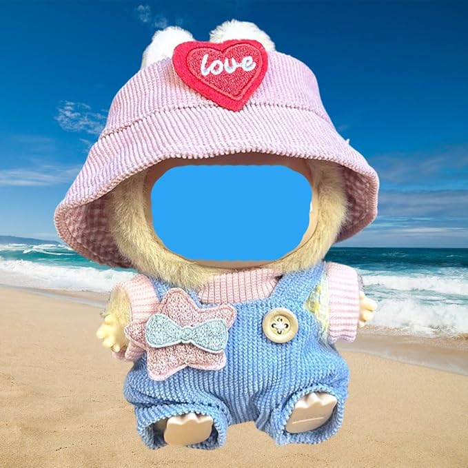 17cm Plush Doll Clothes Wardrobe Set - Clothes for Dolls Faux Fur Outfit Bundle (Hat+Top+Pants+Accessories) for Cute Collectible Figure Display (NO Doll) Included (Style-G, 17cm/7inch)