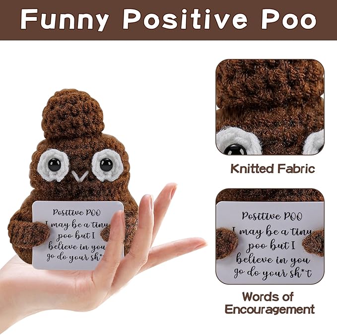 Hoedia Handmade Emotional Pickle Gift, Cucumber Crochet Doll Inspirational Gifts with Cards, Cute Knitted Funny Support Pickle Potato Friend Birthday (Positive Poo)