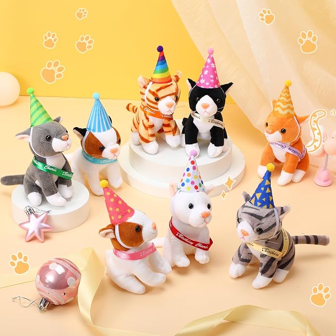 Sumind 8 Pcs Cat Stuffed Animals Bulk Plush Pets 5 Inch Cute Assorted Plush Cats Horse for Birthday Halloween Christmas Party Favors Favors(Cheers Cat)