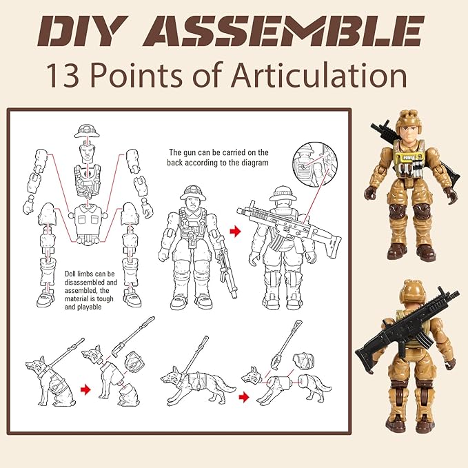 HAPTIME Army Men Action Figures with Weapons, Toy Soldiers for Boys, Plastic Army Toys for Boys 6-8, Birthday Gift for Military Collectors (6Pcs Yellow)