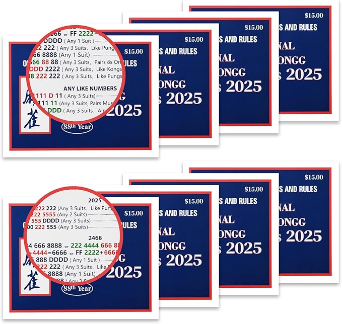 Mahjong Cards 2025 Official Revision, 8 Pcs Large Size Print National Mahjong League Card 2025, Easy-to-Read Rule Cards for American Mah Jongg