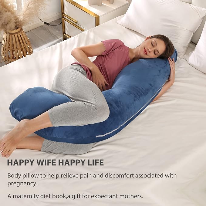BATTOP Pregnancy Pillows for Sleeping,Body Maternity Pillow with Cooling Washable Cover,Support for Back,Hips,Legs,Belly for Pregnant Women,New Mom Gifts for Women (Dark Blue)