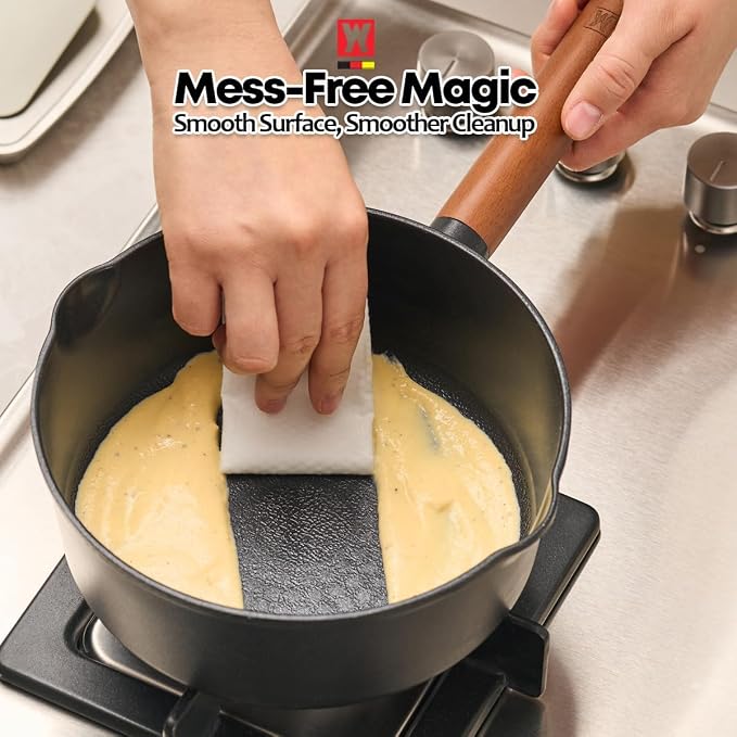 WAGENSTEIGER Aluminum Saucepan with Titanium Coated Non-Stick Surface, 7-Layer Coating With Zelkova Wooden Handle, For Professional Chef & Home Cook, Made in Korea (14.76" L x 8.46" W x 3.15" H)