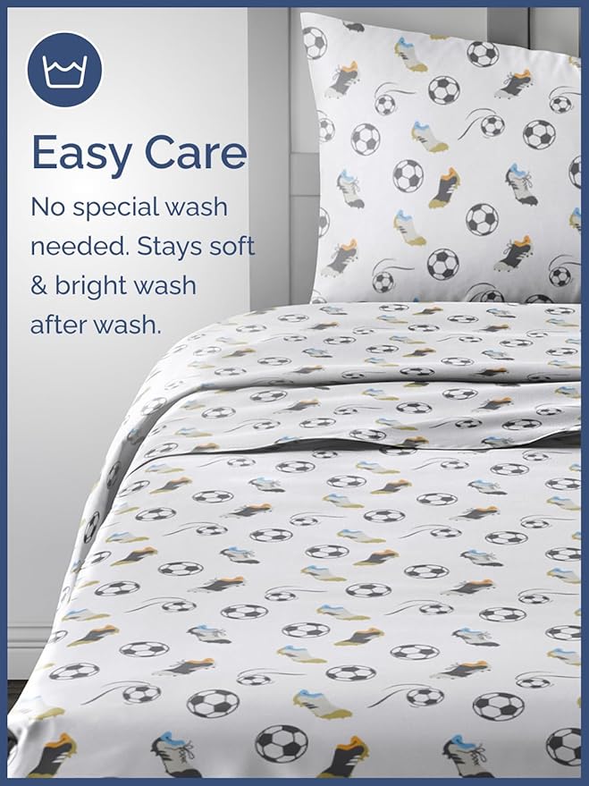 Kids Twin XL Size Bed Sheet Set - 3 Piece Kids Loft Bed Sheets - Soccer Sport Theme bedding - Soft, Cute and Cozy - Breathable and Machine Washable - Football Bed Set for Boys, Girls, Teens & Toddlers