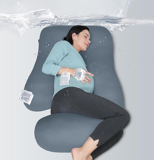 MOON PARK Pregnancy Pillows for Sleeping - U Shaped Full Body Maternity Pillow with Removable Cover - Support for Back, Legs, Belly, HIPS - 65 Inch - Grey - Cooling Cover