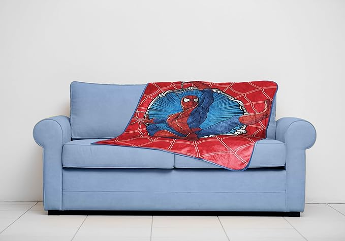 Jay Franco Kids Plush Throw Blanket – Soft & Cozy Fleece Throw for Bedroom & Couch Décor, Official Licensed Product, Red - Spiderman, 40x50 - Travel Blanket