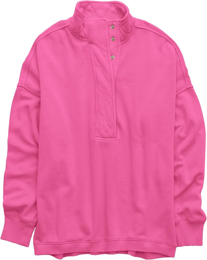 Gacaky Sweatshirt for Women Oversized Casual Long Sleeve Button Henley Neck Pullover Tops Fashion Outfits Clothes