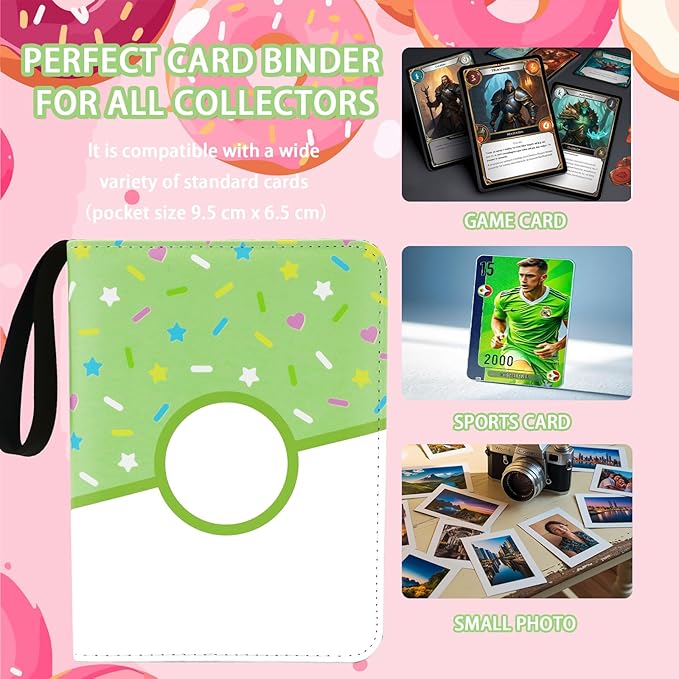 9 Pocket Card Binder 900 Card Holder Album, Green Donut Trading Cards Holder Zipper Binder for Girl Teen Collection (Green Donut, 900 Pocket)
