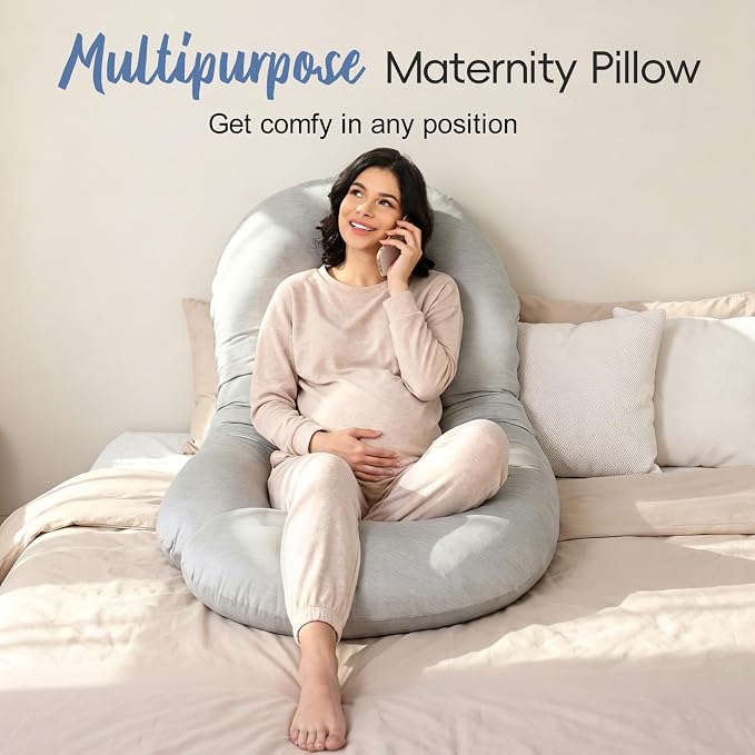 Pregnancy Pillow for Sleeping, Soft 57“ Full Body Maternity Pillow, U Shaped with Removable Washable Cover, Support for Back, Belly, Leg, Hip, Neck & Shoulder (Cooling Grey)