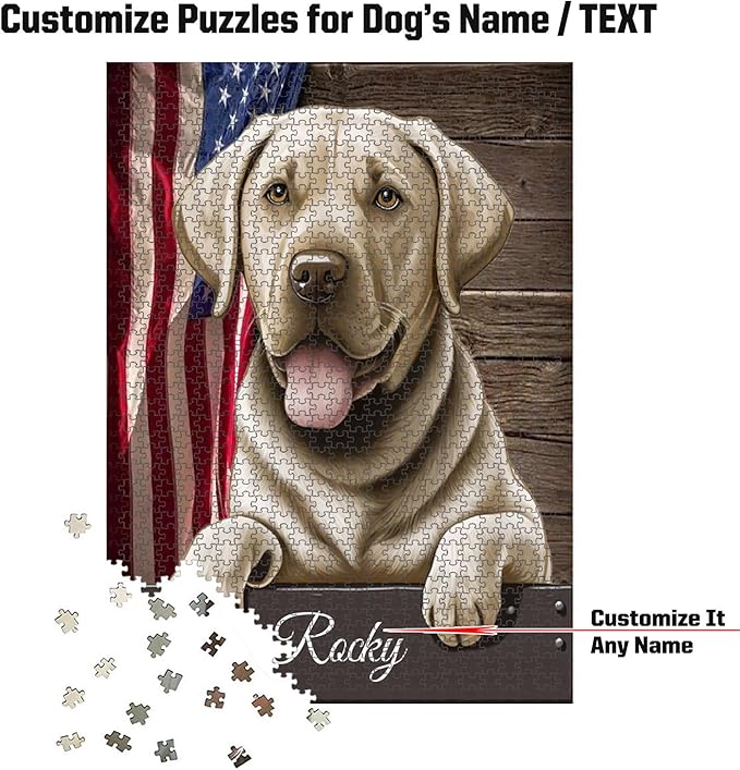 Custom Wooden Jigsaw Puzzles with Your Dog's Name on Labrador Retriever Art Print - 300 500 1000PCS Puzzles Game and Home Wall Decor