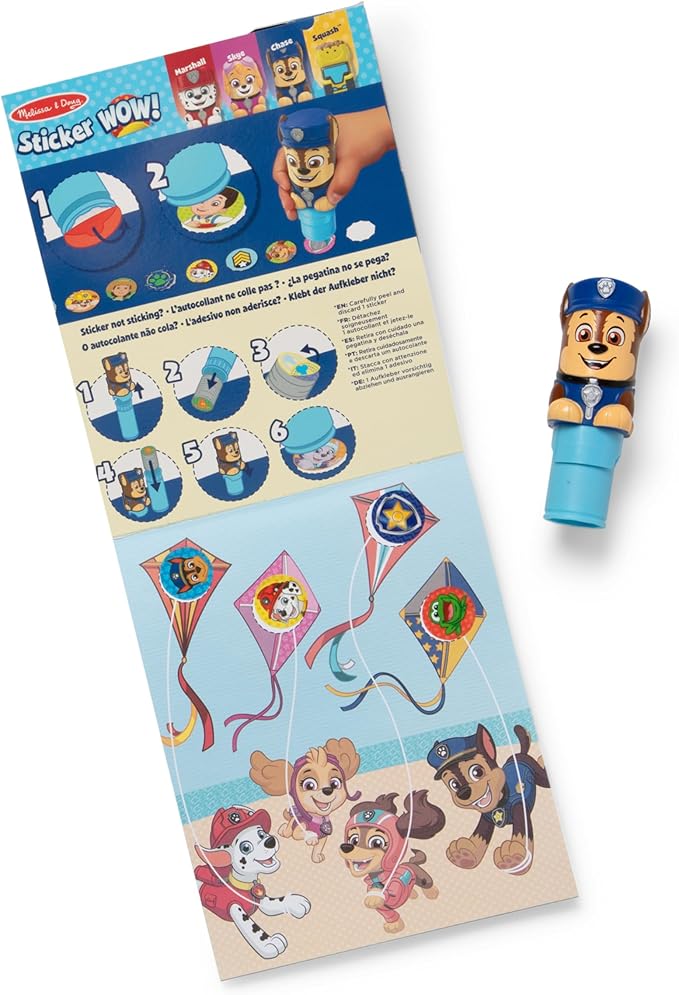 Melissa & Doug Sticker Wow!™ 24-Page Activity Pad and Sticker Stamper, 300 Stickers, Arts and Crafts Fidget Toy Collectible Character – PAW Patrol Chase - FSC Certified