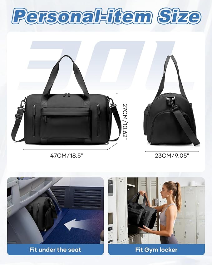 Gym Bag for Women,Travel Duffel Bag with Shoes Compartment Personal Item Carry On Overnight Bag for Mens Weekender Bag Training Handbag Sports Gym Tote Bag Yoga Bag Black