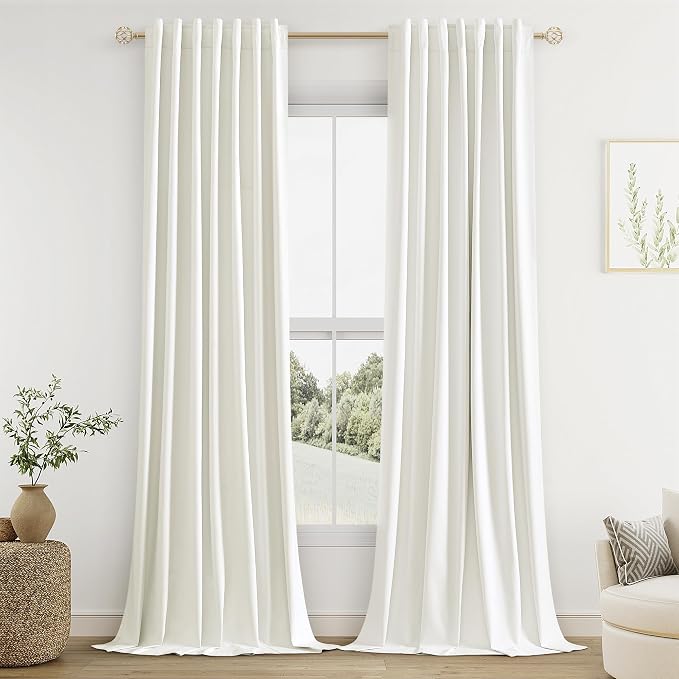 Guken Ivory 100% Blackout Linen Curtains 120 Inch Length 2 Panels Set for Living Room Bedroom Back Tab Thermal Insulated Black Out Drapes Room Darkening Farmhosue Window Curtains 52x120