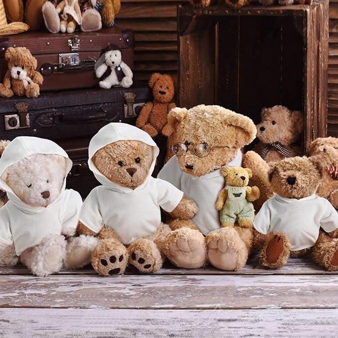 12 PCS Stuffed Bear Clothes Shirt Stuffed Animal T-Shirt Doll Tshirts Classic Plush Bear Shirts Bear Hoodie Fit 14-18 Inches Stuffed Bear Dolls (White)