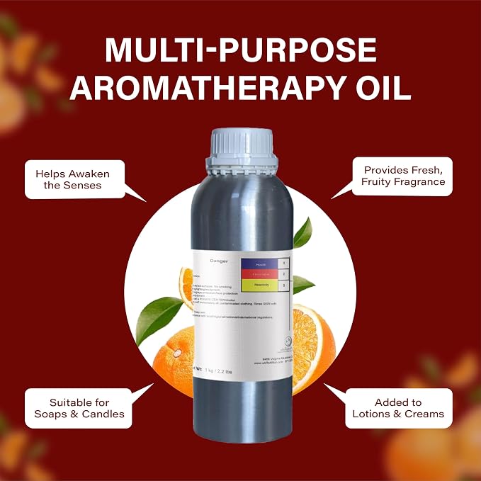 Tangerine Essential Oil, Citrus Reticulata, Cold Pressed Citrus Peel Oil, Sweet Citrus Aroma for Aromatherapy, Diffuser, Massage, Skin Care, Natural Fragrance Oil for Blends – Net Wt. 1 kg / 2.2 lb