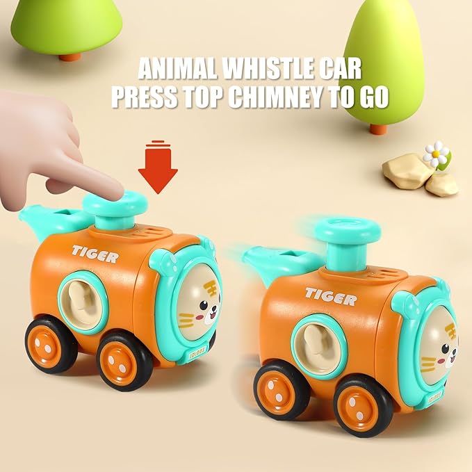 Animal Toy Cars for Toddlers 1-3, Press and Go Racing Cars Set, Baby Toys 18 Months, Whistle Vehicles for 1 Year Old Boys Girls, Baby Christmas Birthday Gifts