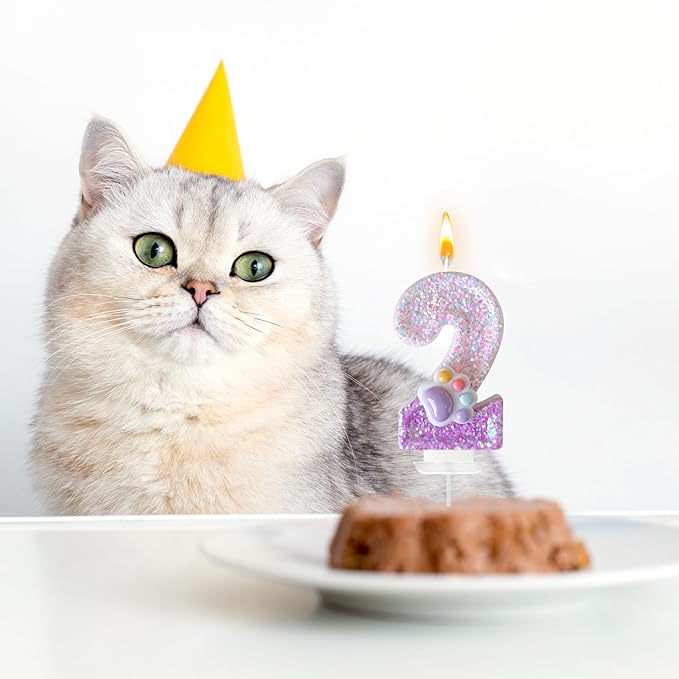 Pink Cat and Dog Paw Birthday Number Candles, Cupcake Decorations, Dog Theme Candles, Suitable for Party Celebrations, Birthday Decoration Supplies (Number 2)