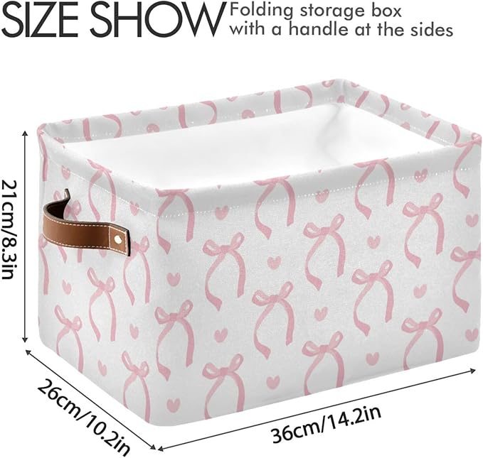 Aslsiy Storage Basket Cute Coquette Pink Bow Nursery Bins White Baby Box Canvas Clothes Shelf Basket Laundry Hamper 1 Pcs