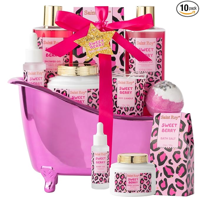 Home Spa Self Care, Bath and Body Spa Gift Basket for Women, Shower Bath | Bath Spa Sweet Berry Bath Sets for Teens Gift| Relaxing Care Kit Christmas Mothers Day Gifts for Mom Gift Baskets Anniversary