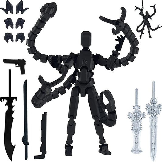 Assembly Completed T13 Action Figure,T13 Action Figure Multi-Jointed Movable,Ultimate Desktop Decor for Lovers t-13 Movability 3D Printed Toys (Black, 7.2in)